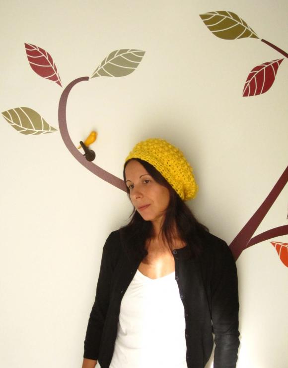 The raspberry beret. Fun crochet cloche hat in canary yellow