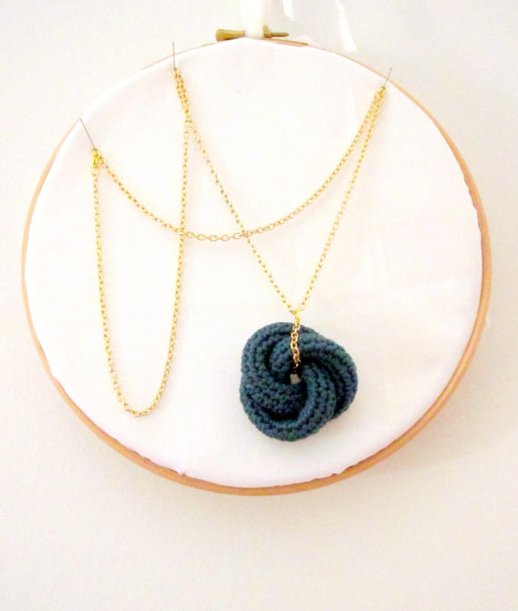 Etarnally. Crochet knot pendant in cypress green