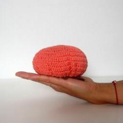Foldable market bag, net bag, shopping bag, crochet, ecofriendly. Coral pink and moss green cotton yarn.