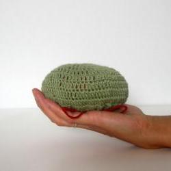 Foldable market bag, net bag, shopping bag, crochet, ecofriendly. Red and moss green cotton yarn.