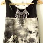 Crochet fringes necklace. Shades of grey cotton yarn