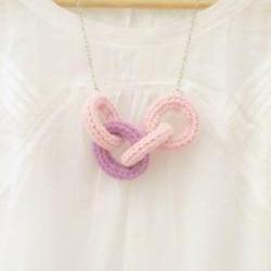 Chain reaction, crochet chain necklace. Pink and lilac cotton yarn