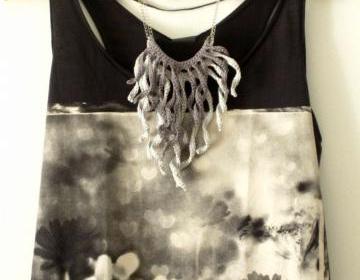 Crochet fringes necklace. Shades of grey cotton yarn