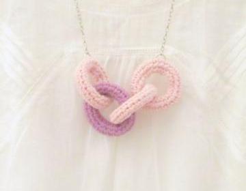 Chain reaction, crochet chain necklace. Pink and lilac cotton yarn